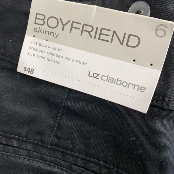Liz Claiborne Boyfriend Skinny Leg Pant Black New - Picture 2 of 5